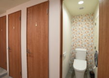 Toilets on each floor, divided into men's and women's.