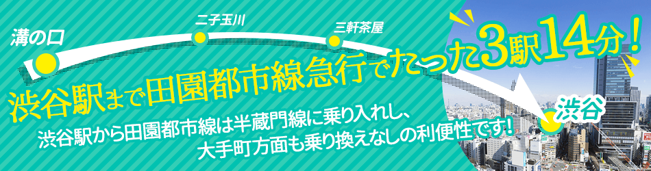 渋谷駅まで田園都市線急行でたった3駅14分！