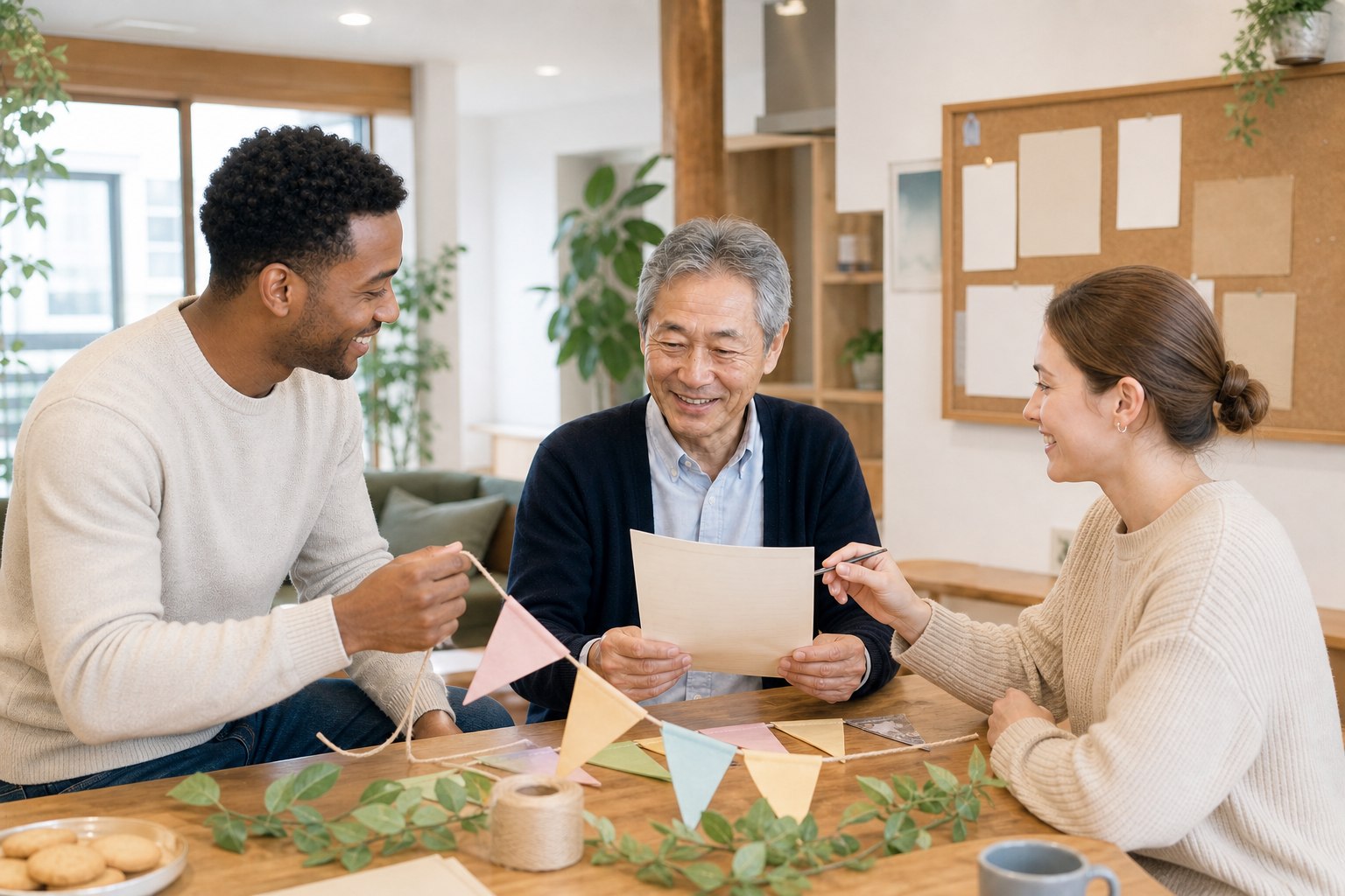 入居者と交流イベントの準備をするスタッフ